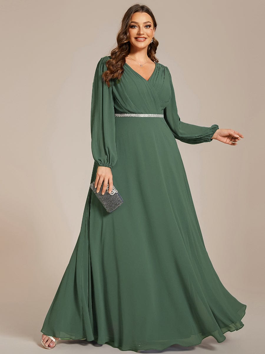 ever ESMÉE|V-Neck Long Sleeves Shiny Belt Chiffon Mother of the Bride Dress