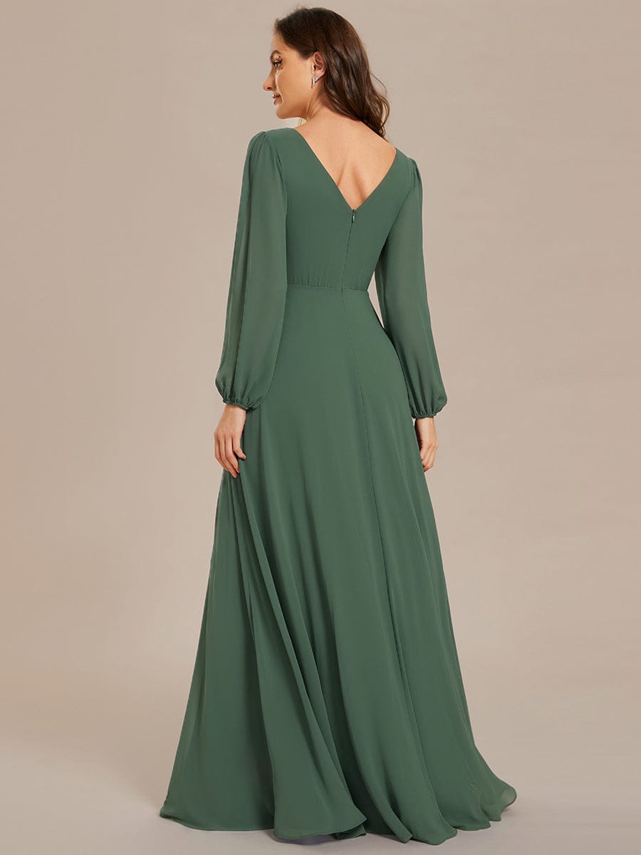 ever ESMÉE|V-Neck Long Sleeves Shiny Belt Chiffon Mother of the Bride Dress