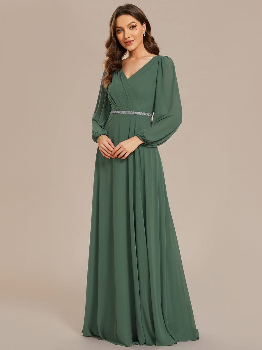 ever ESMÉE|V-Neck Long Sleeves Shiny Belt Chiffon Mother of the Bride Dress