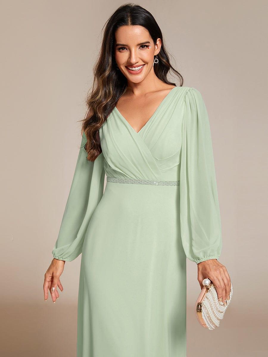 ever ESMÉE|V-Neck Long Sleeves Shiny Belt Chiffon Mother of the Bride Dress