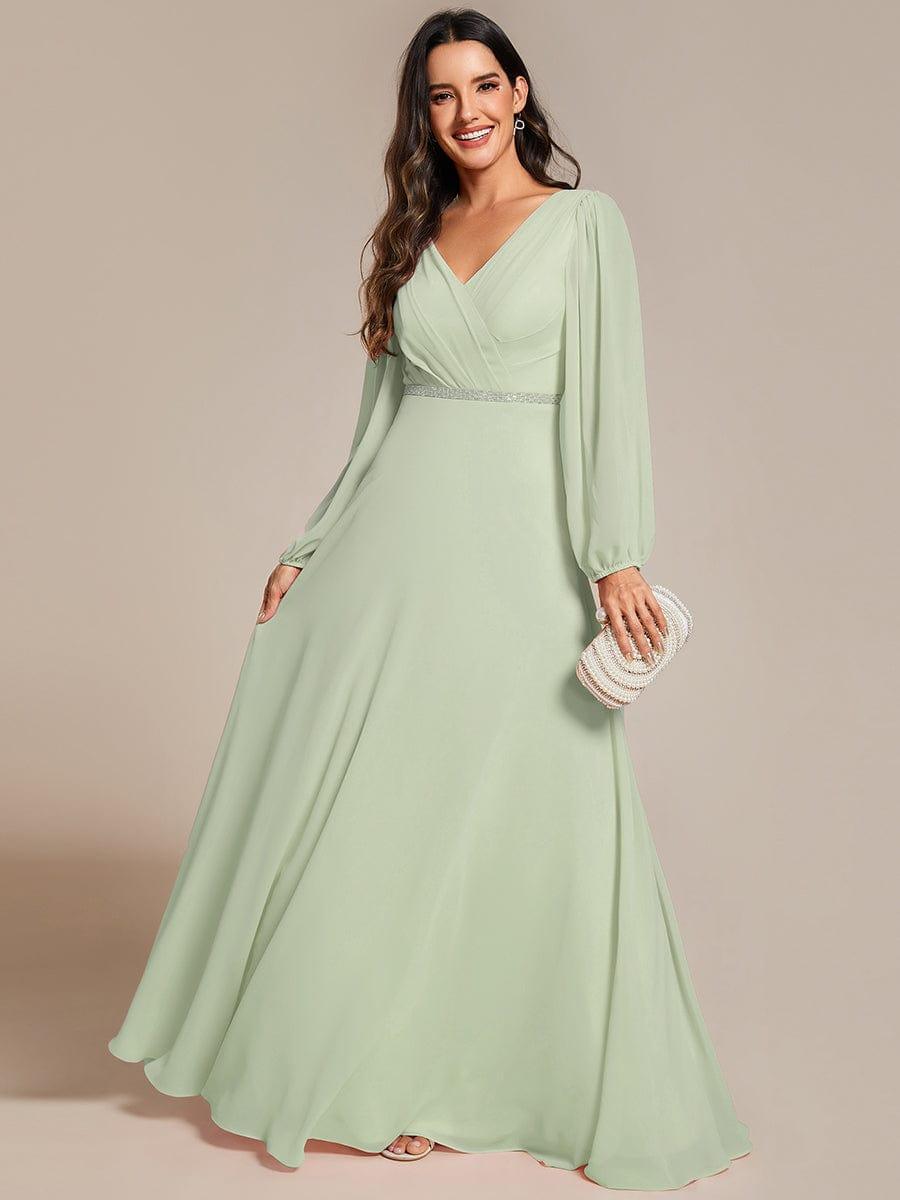 ever ESMÉE|V-Neck Long Sleeves Shiny Belt Chiffon Mother of the Bride Dress