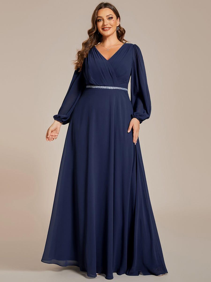 ever ESMÉE|V-Neck Long Sleeves Shiny Belt Chiffon Mother of the Bride Dress