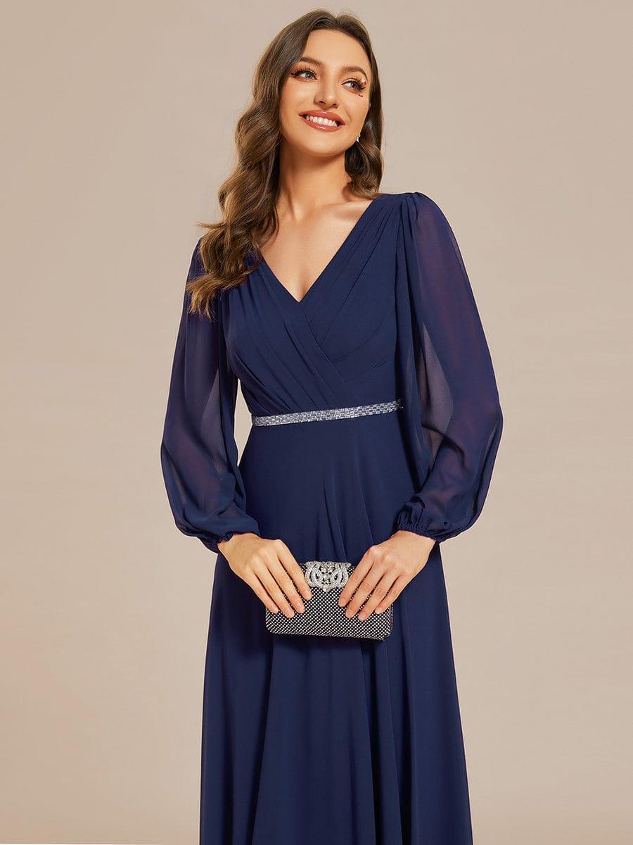 ever ESMÉE|V-Neck Long Sleeves Shiny Belt Chiffon Mother of the Bride Dress