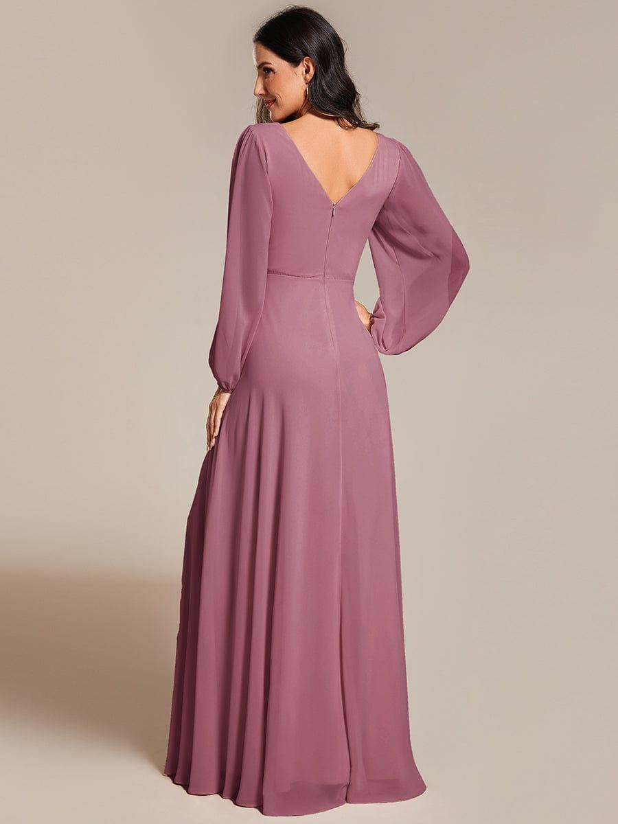 ever ESMÉE|V-Neck Long Sleeves Shiny Belt Chiffon Mother of the Bride Dress