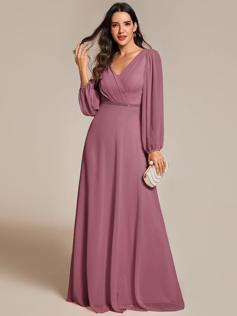 ever ESMÉE|V-Neck Long Sleeves Shiny Belt Chiffon Mother of the Bride Dress