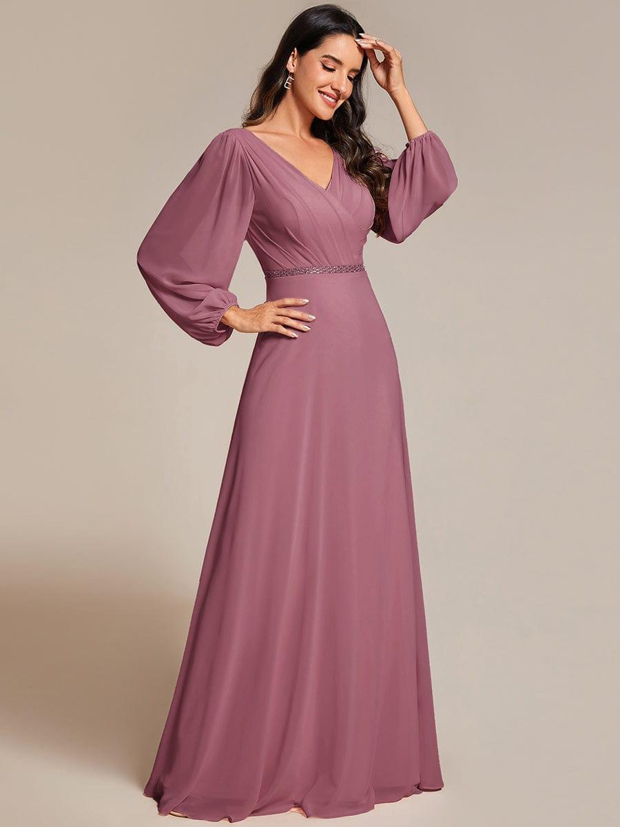 ever ESMÉE|V-Neck Long Sleeves Shiny Belt Chiffon Mother of the Bride Dress