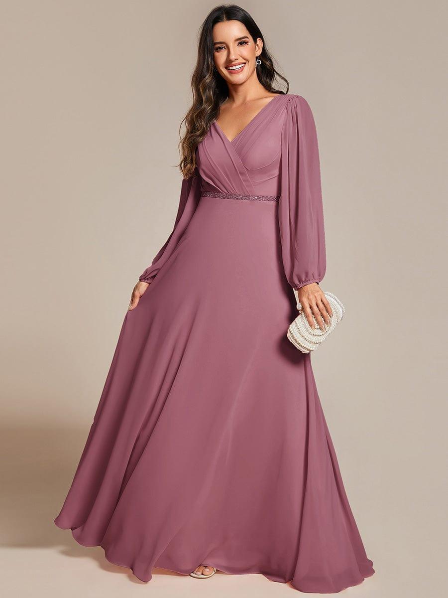ever ESMÉE|V-Neck Long Sleeves Shiny Belt Chiffon Mother of the Bride Dress