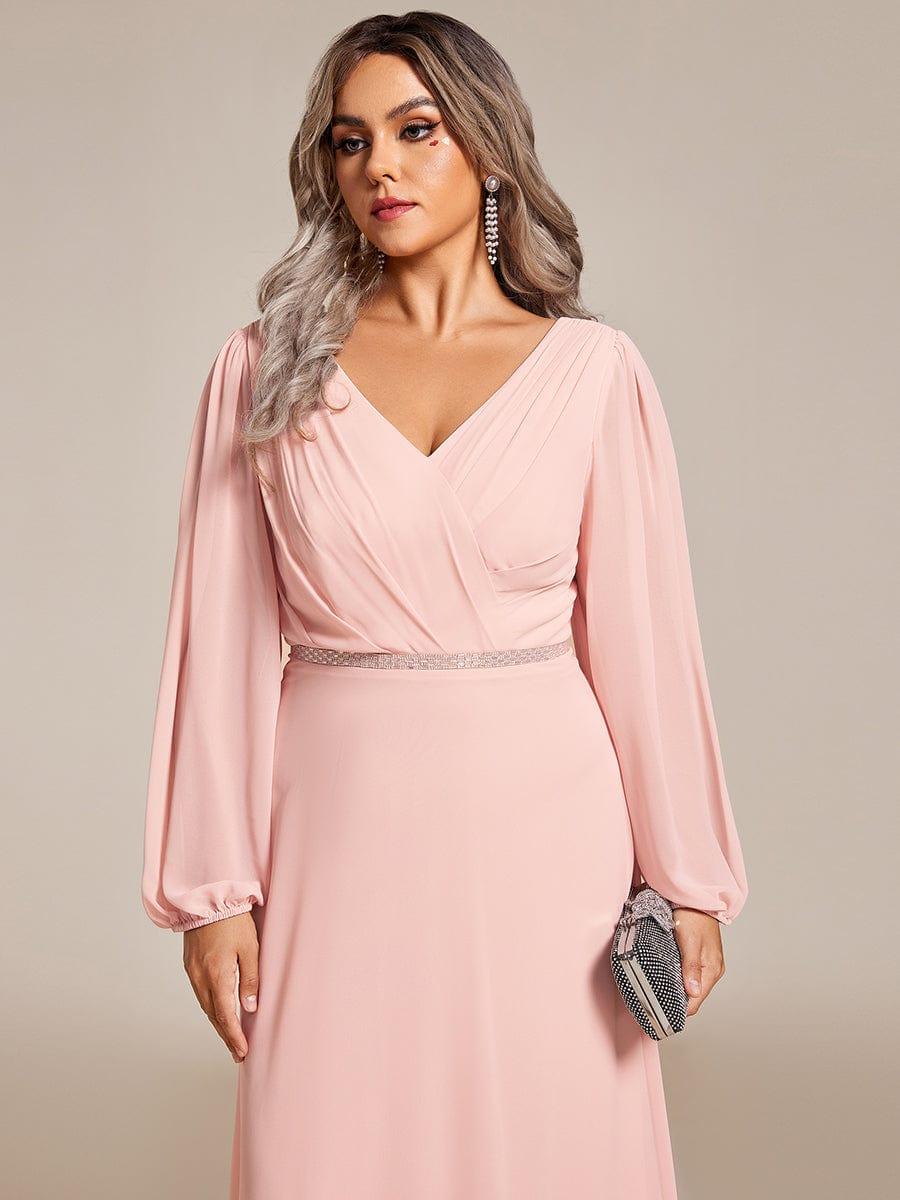 ever ESMÉE|V-Neck Long Sleeves Shiny Belt Chiffon Mother of the Bride Dress