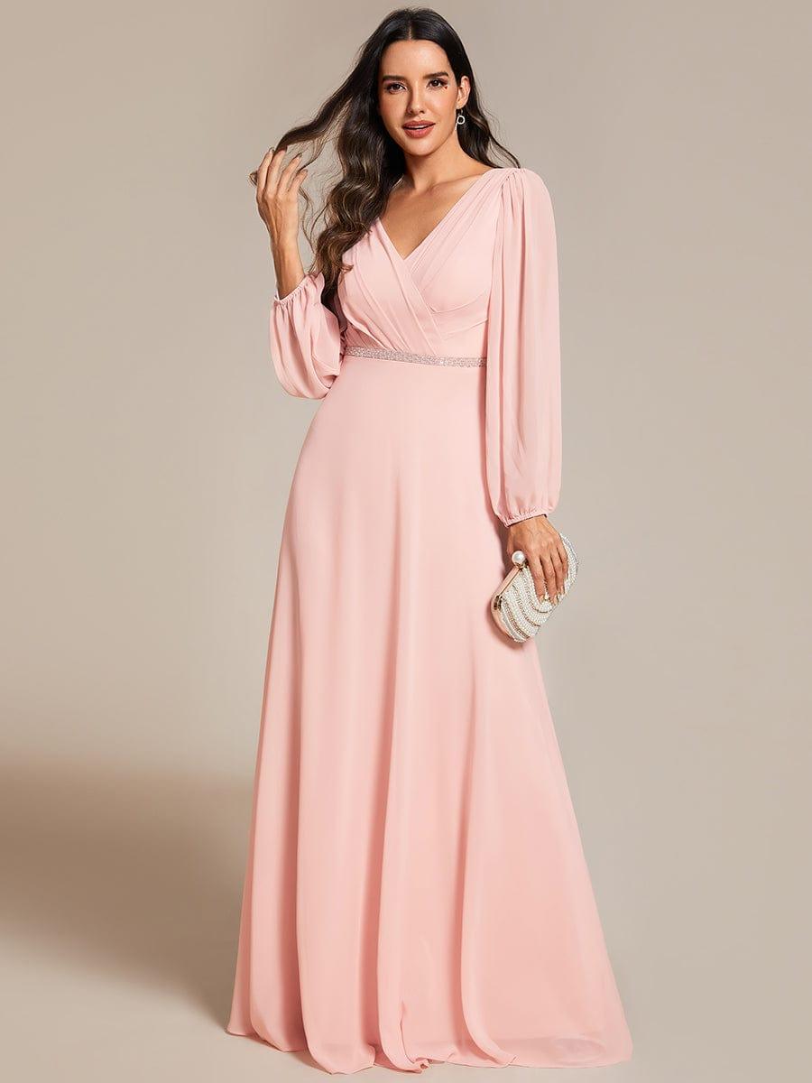 ever ESMÉE|V-Neck Long Sleeves Shiny Belt Chiffon Mother of the Bride Dress