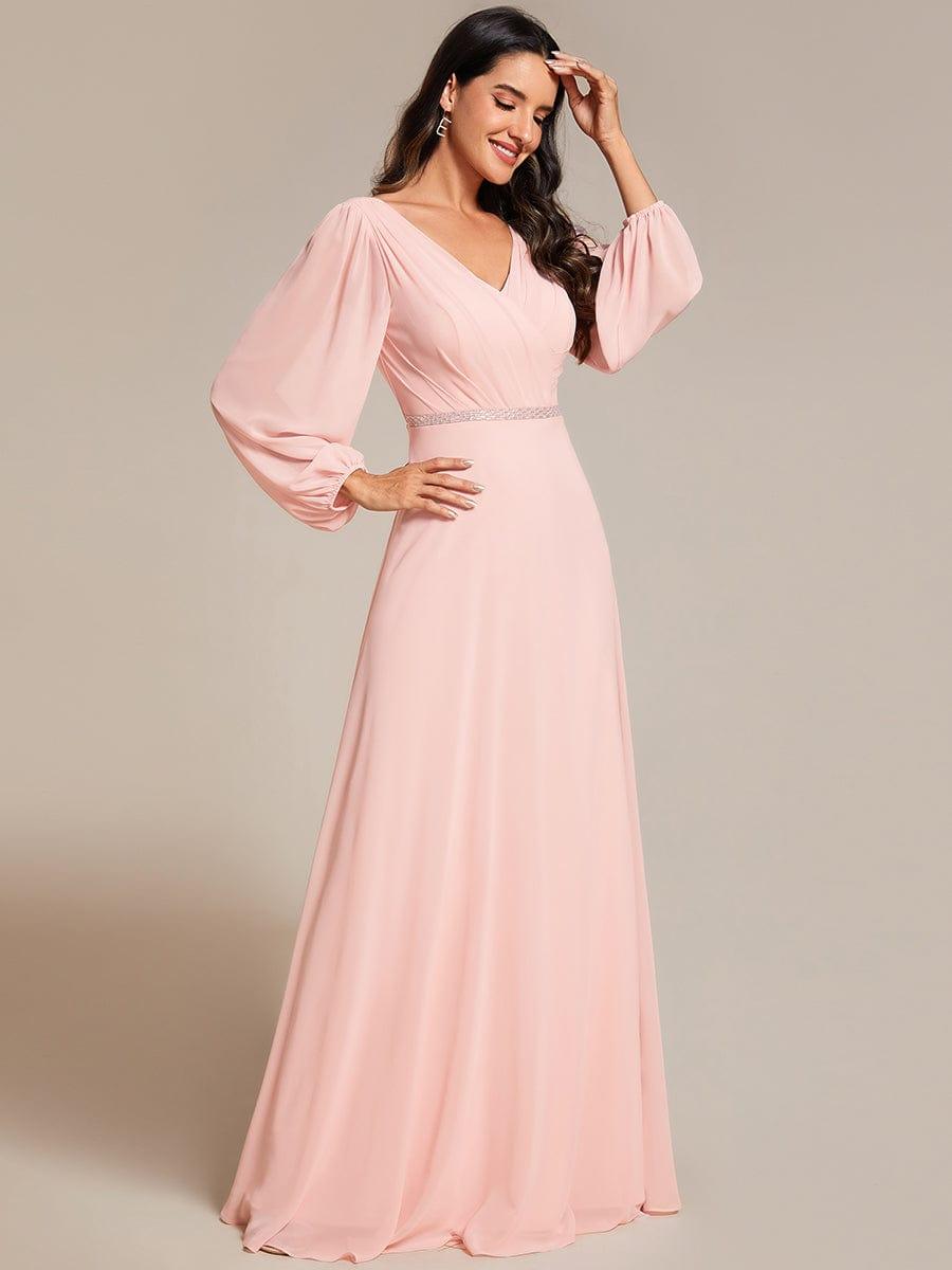 ever ESMÉE|V-Neck Long Sleeves Shiny Belt Chiffon Mother of the Bride Dress