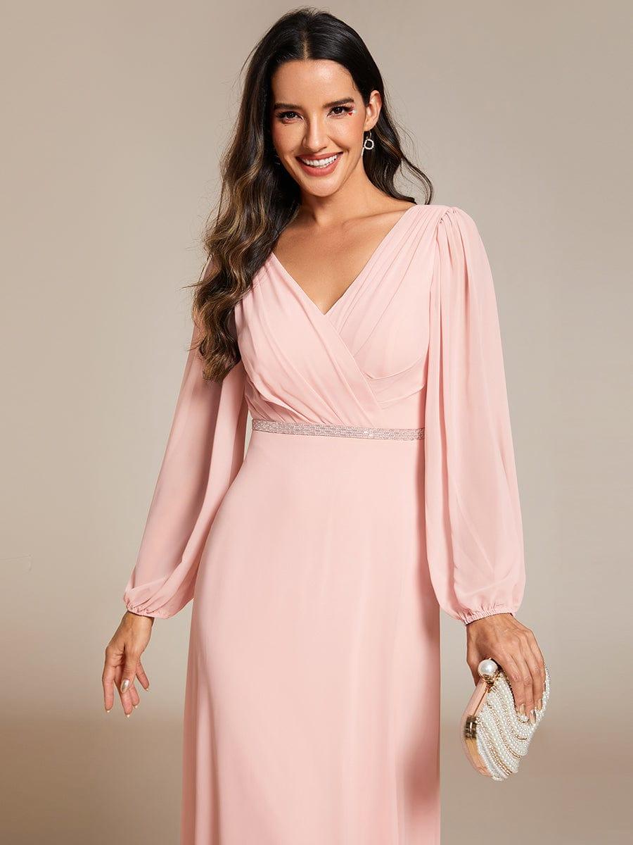 ever ESMÉE|V-Neck Long Sleeves Shiny Belt Chiffon Mother of the Bride Dress