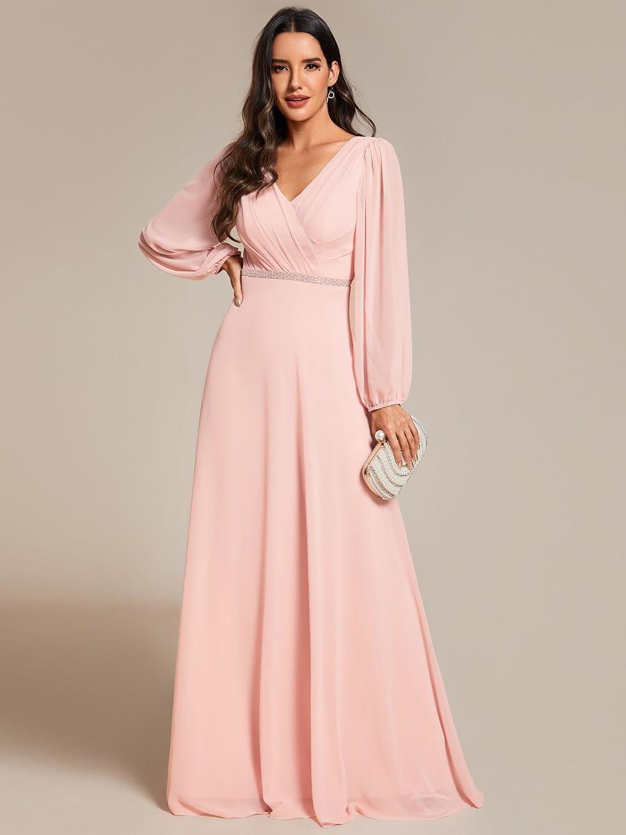 ever ESMÉE|V-Neck Long Sleeves Shiny Belt Chiffon Mother of the Bride Dress