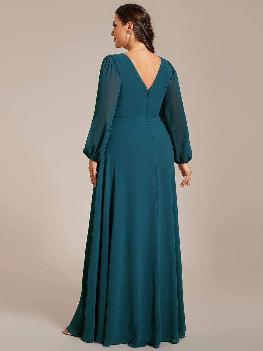 ever ESMÉE|Pleated Double V-Neck Long Sleeves Shiny Belt Chiffon Evening Dress