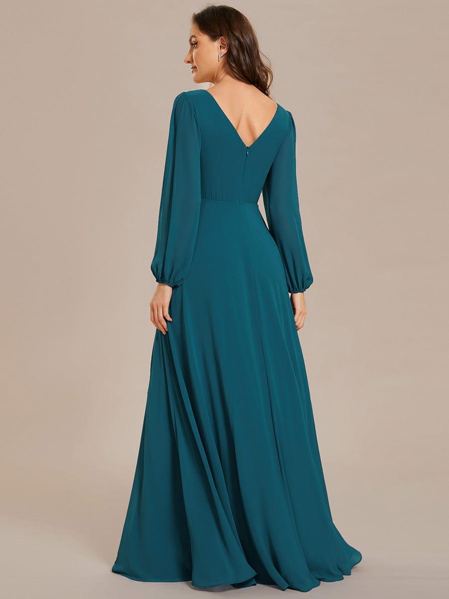 ever ESMÉE|V-Neck Long Sleeves Shiny Belt Chiffon Mother of the Bride Dress