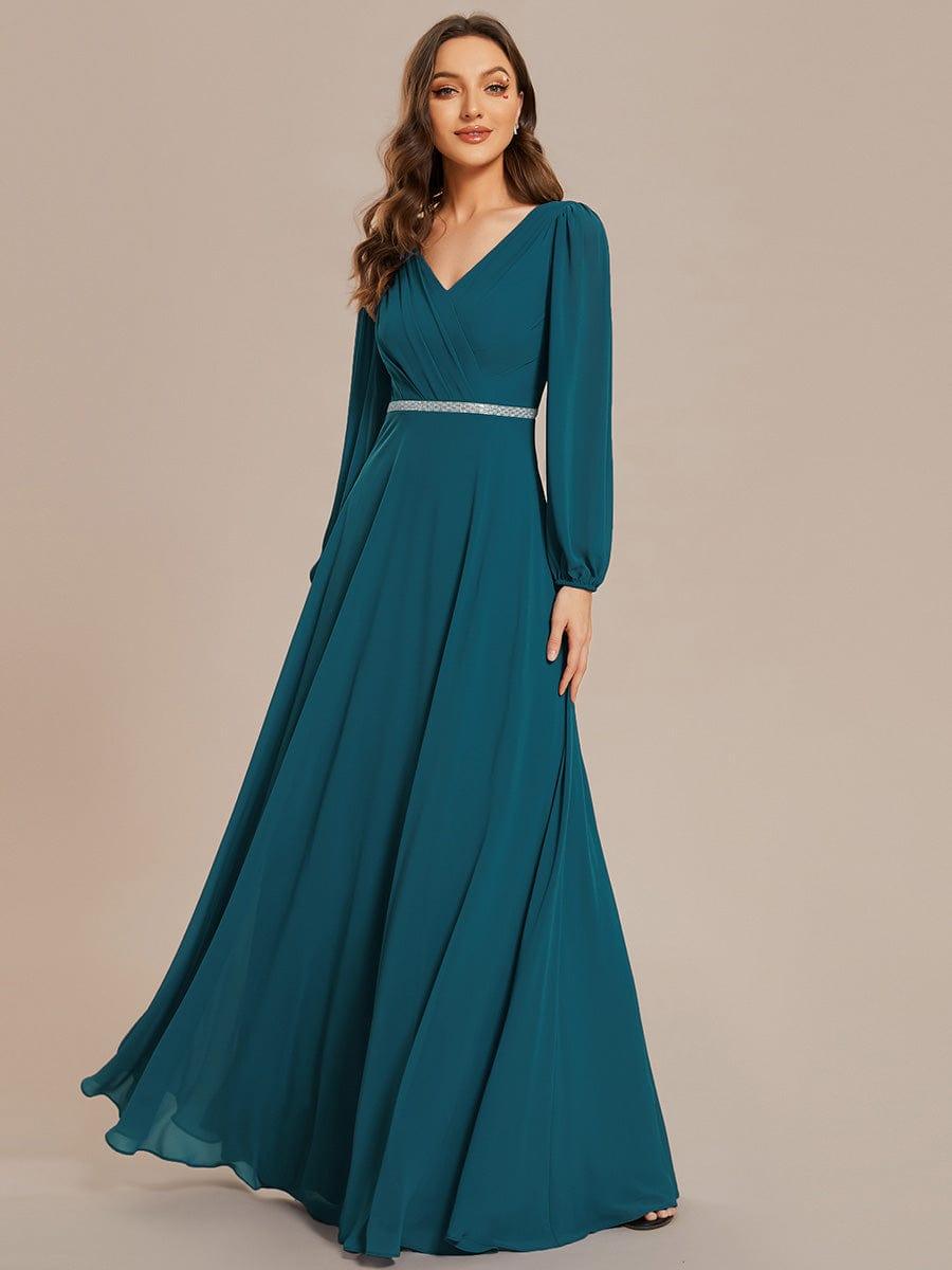 ever ESMÉE|V-Neck Long Sleeves Shiny Belt Chiffon Mother of the Bride Dress