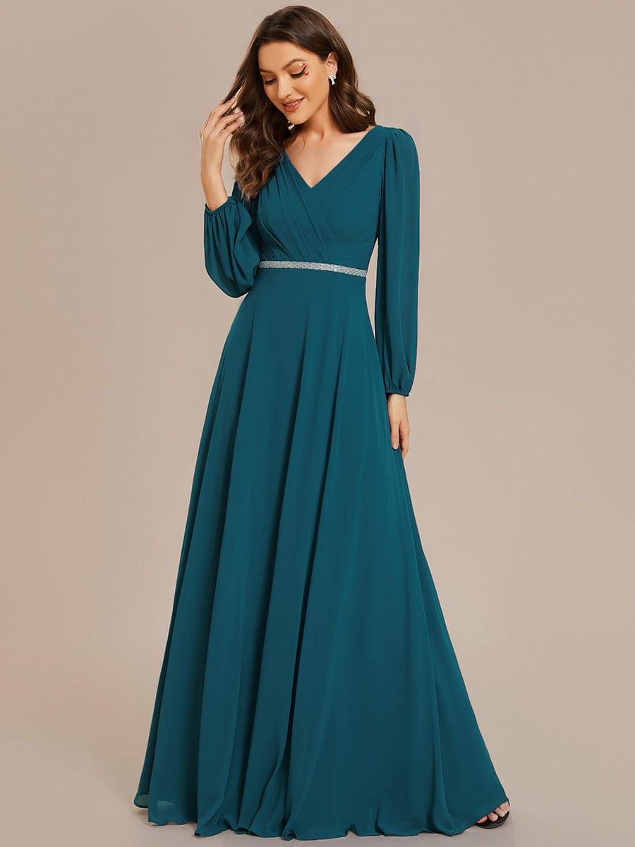 ever ESMÉE|V-Neck Long Sleeves Shiny Belt Chiffon Mother of the Bride Dress