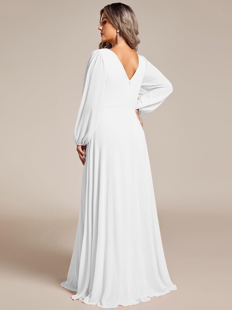 ever ESMÉE|Pleated Double V-Neck Long Sleeves Shiny Belt Chiffon Evening Dress