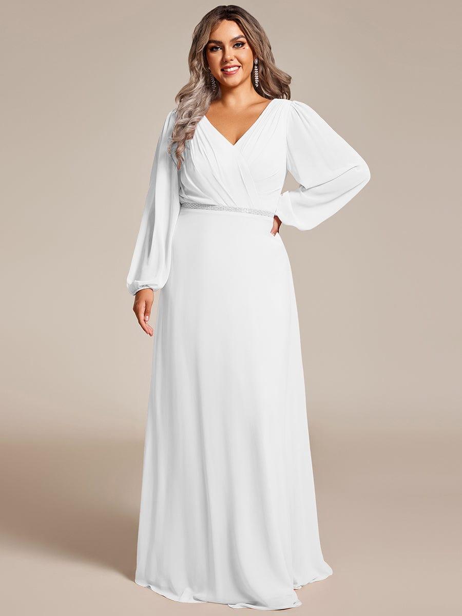 ever ESMÉE|V-Neck Long Sleeves Shiny Belt Chiffon Mother of the Bride Dress