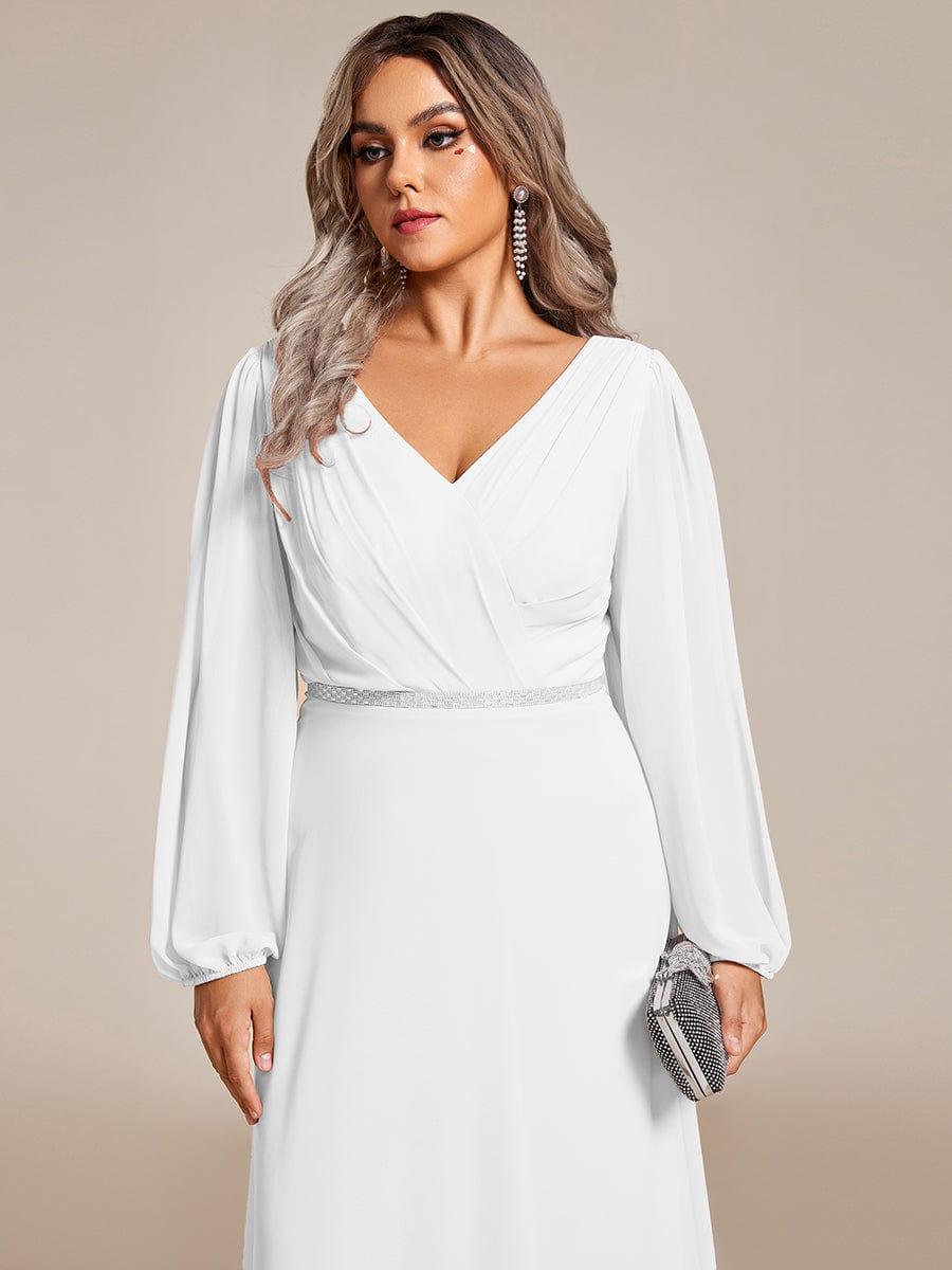 ever ESMÉE|V-Neck Long Sleeves Shiny Belt Chiffon Mother of the Bride Dress