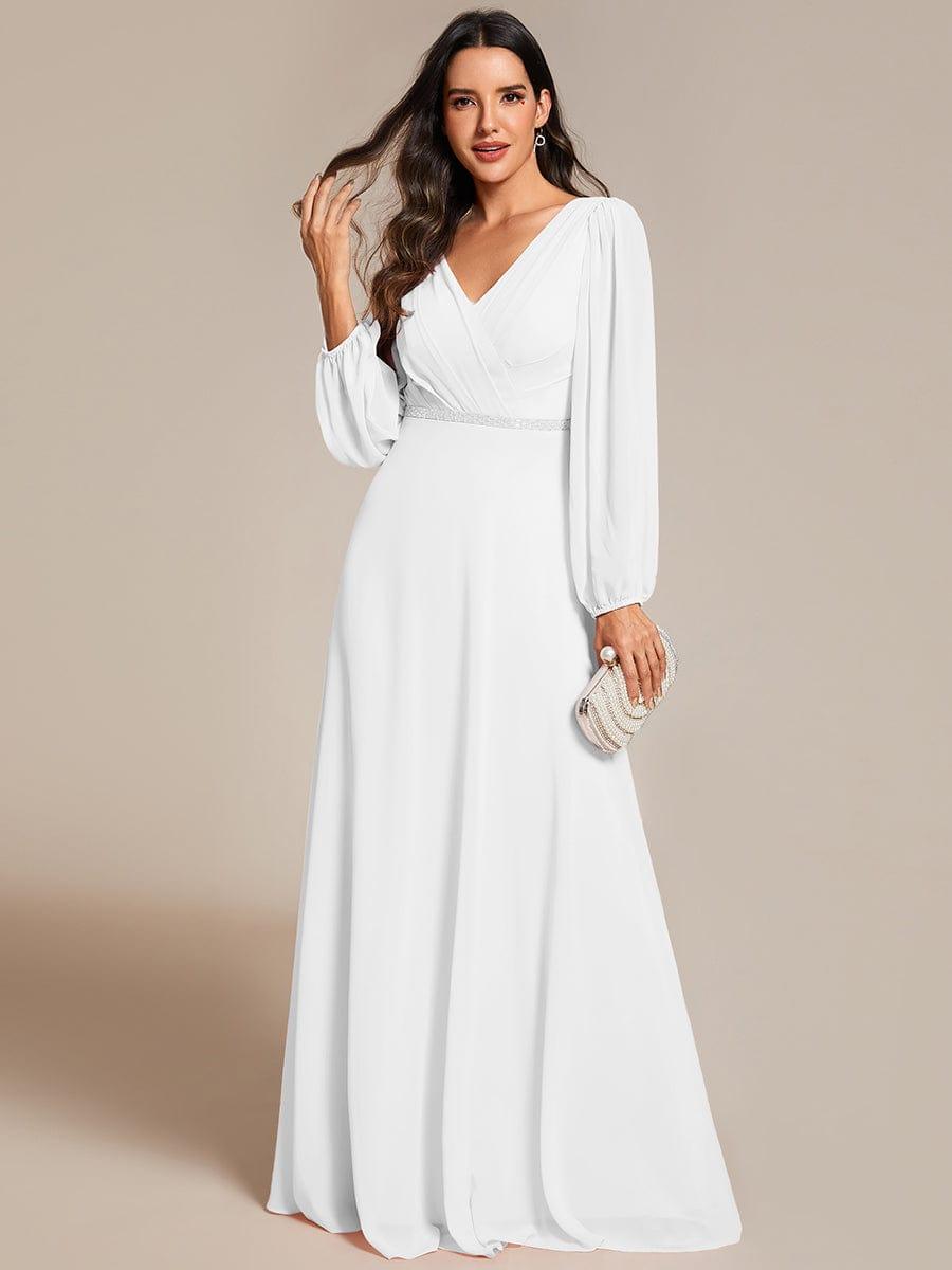 ever ESMÉE|V-Neck Long Sleeves Shiny Belt Chiffon Mother of the Bride Dress