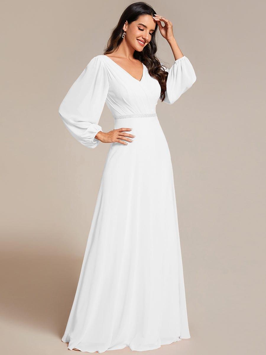 ever ESMÉE|V-Neck Long Sleeves Shiny Belt Chiffon Mother of the Bride Dress