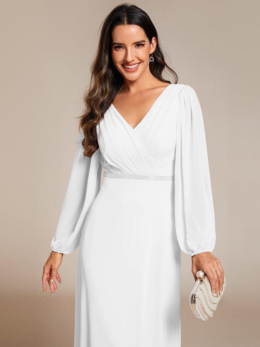 ever ESMÉE|V-Neck Long Sleeves Shiny Belt Chiffon Mother of the Bride Dress