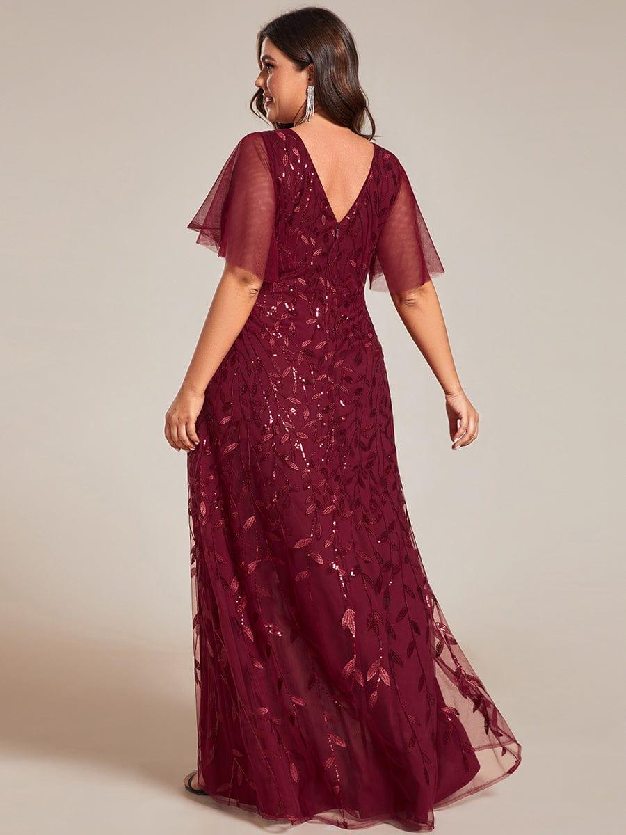 ever ALIX|Short Sleeves Sequin High Low V-Neck Midi Formal Wedding Guest Dress