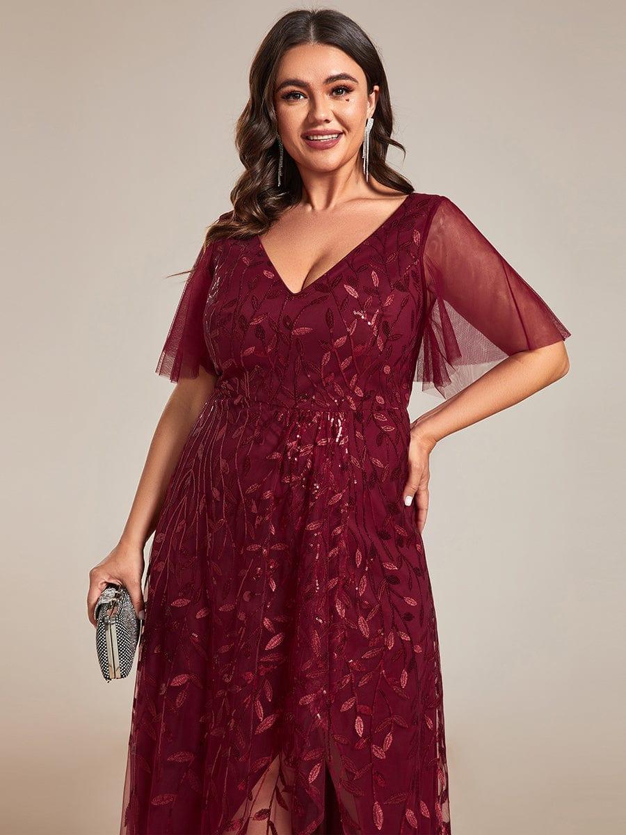 ever ALIX|Short Sleeves Sequin High Low V-Neck Midi Formal Wedding Guest Dress