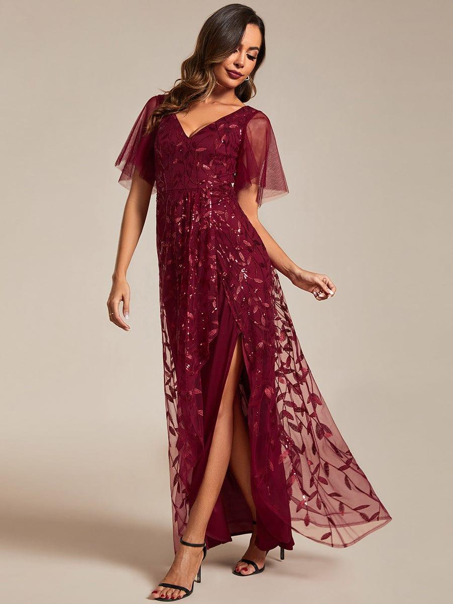 ever ALIX|Short Sleeves Sequin High Low V-Neck Midi Mother of the Bride Dress