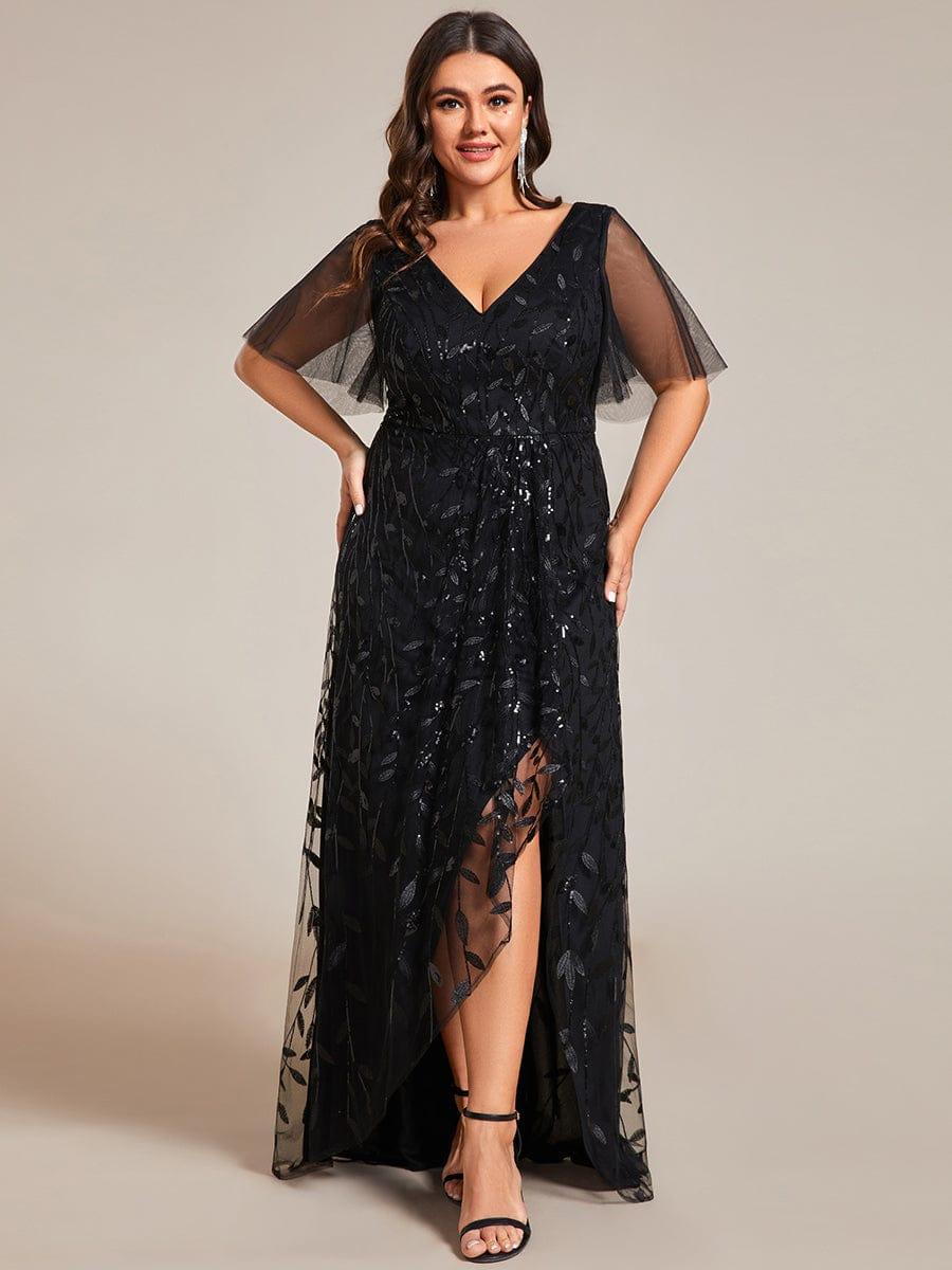 ever ALIX|Short Sleeves Sequin High Low V-Neck Midi Mother of the Bride Dress