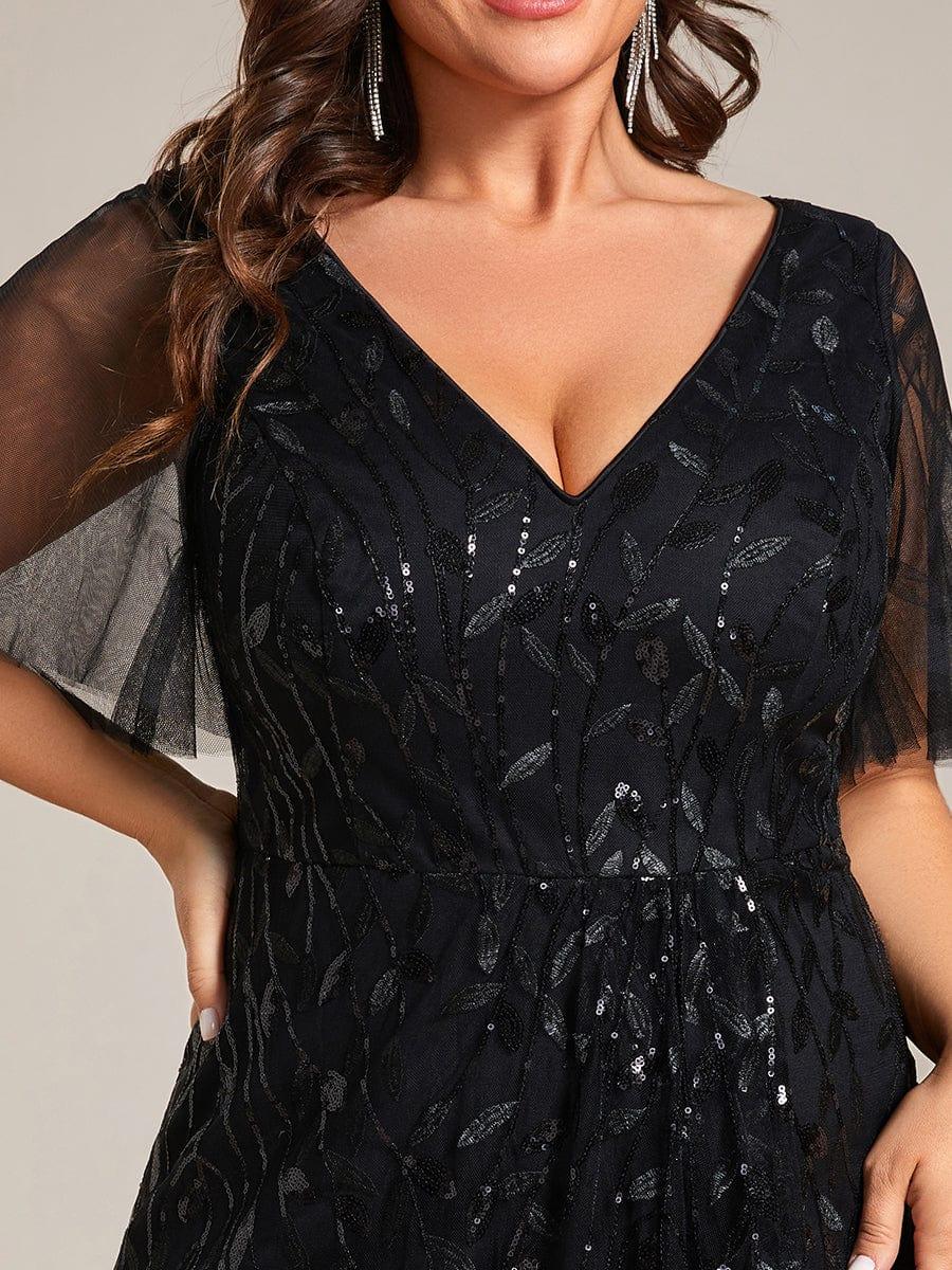 ever ALIX|Short Sleeves Sequin High Low V-Neck Midi Formal Wedding Guest Dress