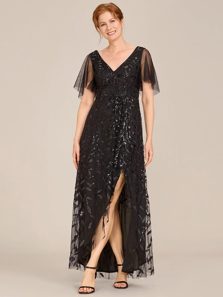 ever ALIX|Short Sleeves Sequin High Low V-Neck Midi Mother of the Bride Dress