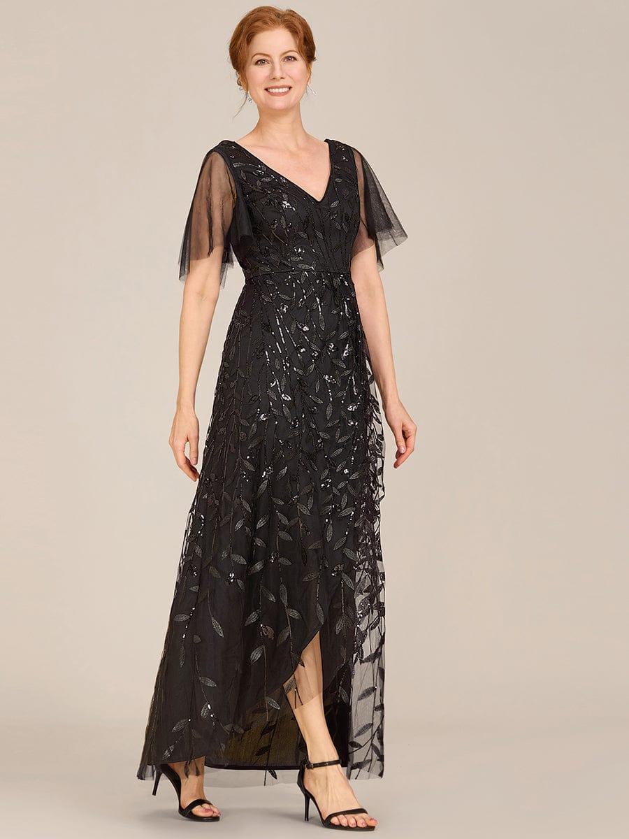 ever ALIX|Short Sleeves Sequin High Low V-Neck Midi Mother of the Bride Dress
