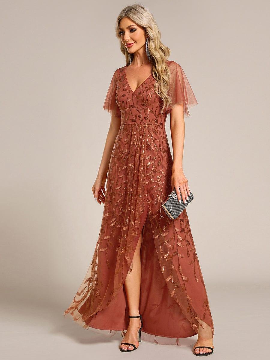 ever ALIX|Short Sleeves Sequin High Low V-Neck Midi Mother of the Bride Dress