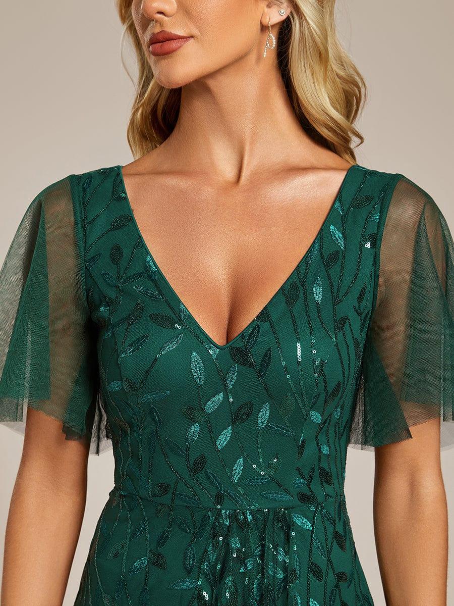 ever ALIX|Short Sleeves Sequin High Low V-Neck Midi Formal Wedding Guest Dress