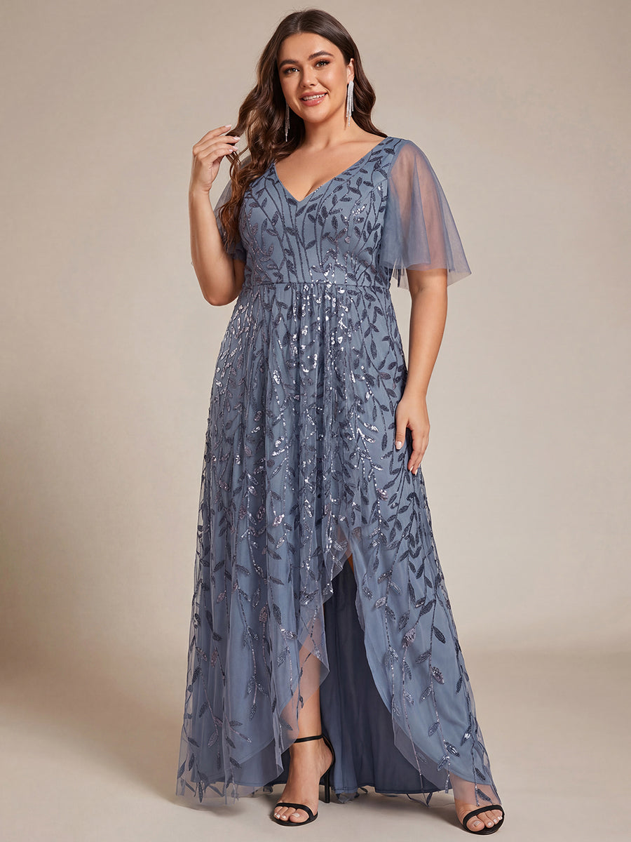 ever ALIX|Short Sleeves Sequin High Low V-Neck Midi Mother of the Bride Dress