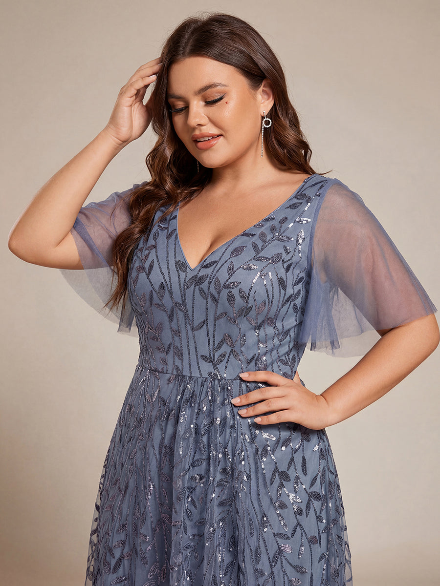 ever ALIX|Short Sleeves Sequin High Low V-Neck Midi Formal Wedding Guest Dress