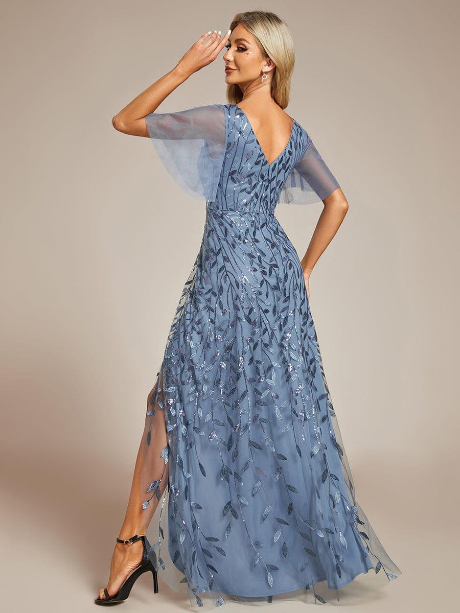 ever ALIX|Short Sleeves Sequin High Low V-Neck Midi Formal Evening Dress