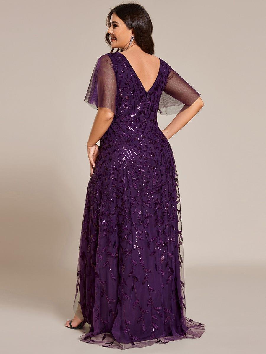 ever ALIX|Short Sleeves Sequin High Low V-Neck Midi Mother of the Bride Dress