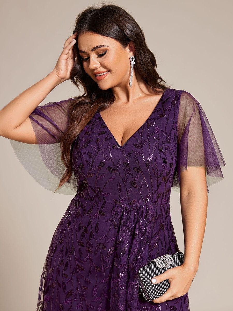 ever ALIX|Short Sleeves Sequin High Low V-Neck Midi Formal Wedding Guest Dress
