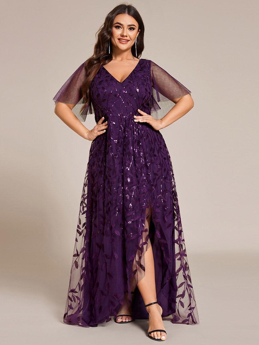 ever ALIX|Short Sleeves Sequin High Low V-Neck Midi Mother of the Bride Dress