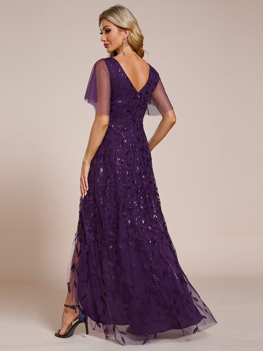 ever ALIX|Short Sleeves Sequin High Low V-Neck Midi Formal Wedding Guest Dress
