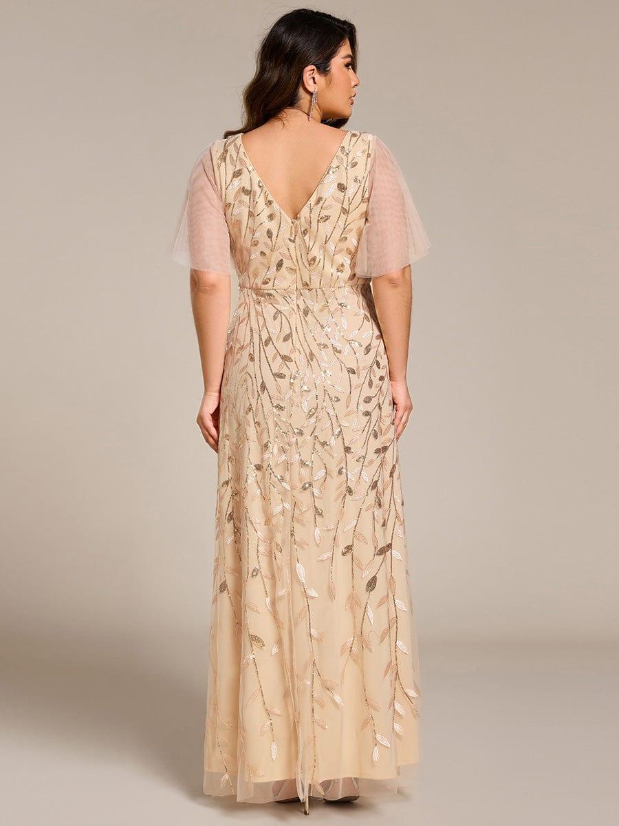 ever ALIX|Short Sleeves Sequin High Low V-Neck Midi Formal Wedding Guest Dress