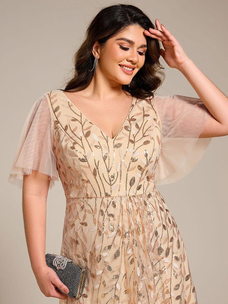 ever ALIX|Short Sleeves Sequin High Low V-Neck Midi Formal Wedding Guest Dress