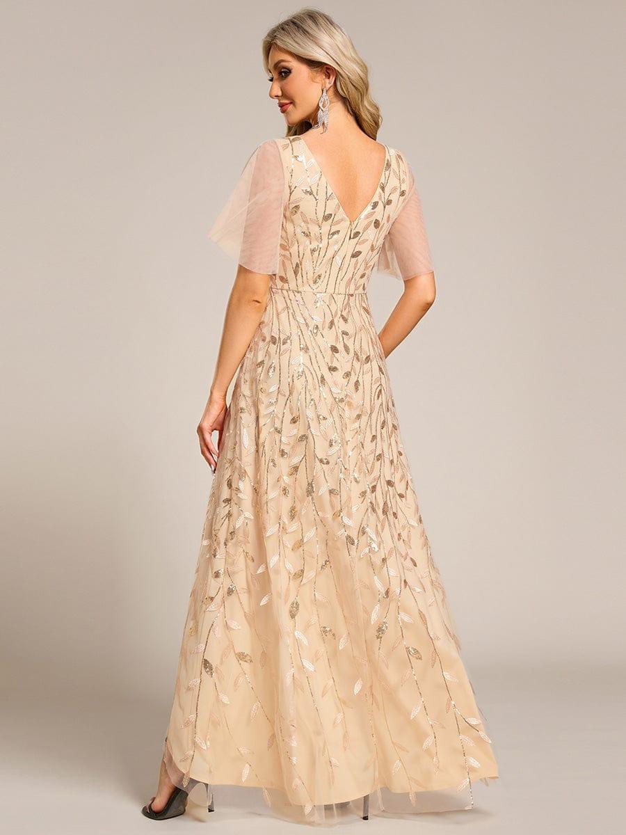 ever ALIX|Short Sleeves Sequin High Low V-Neck Midi Formal Wedding Guest Dress