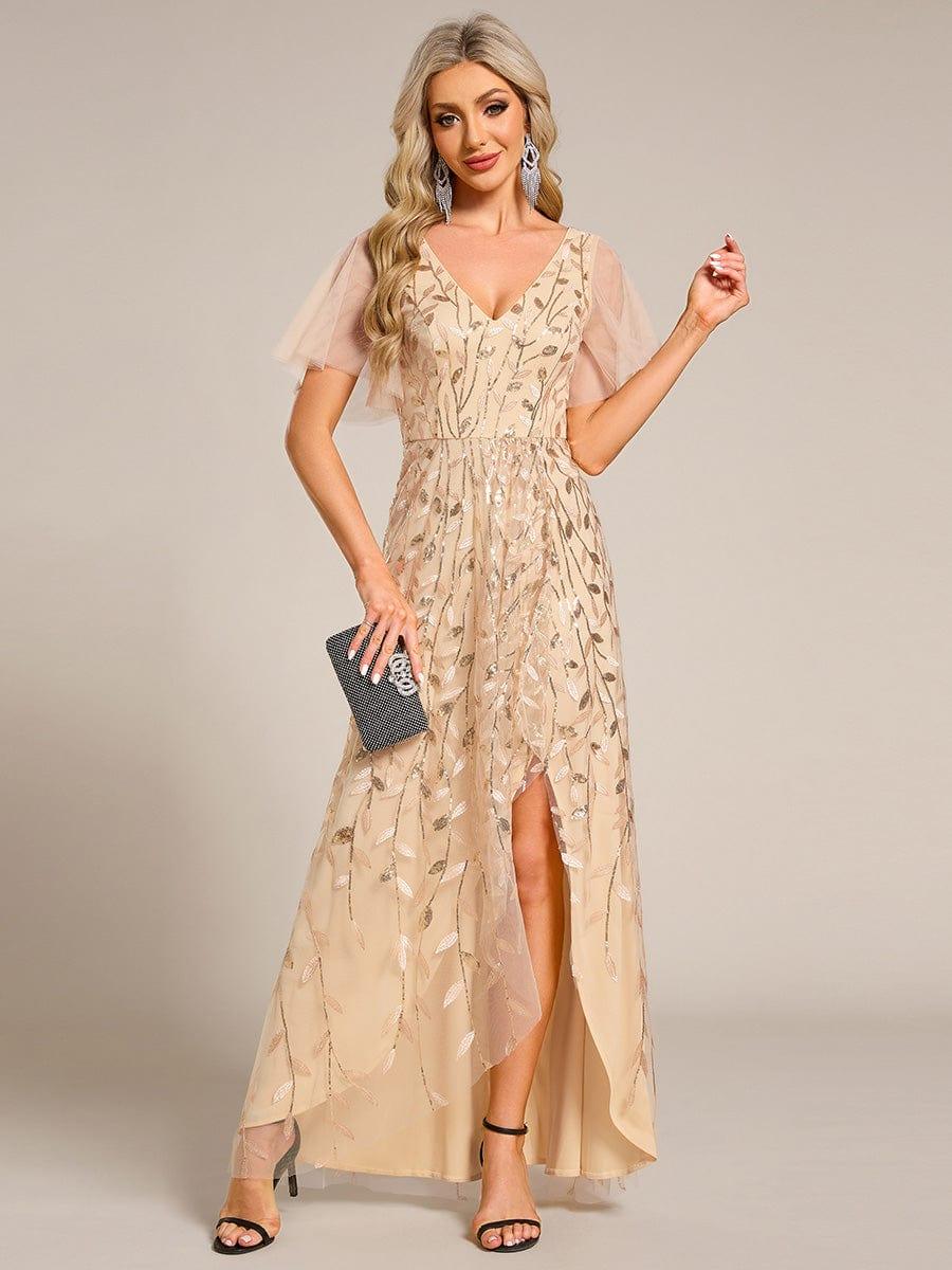 ever ALIX|Short Sleeves Sequin High Low V-Neck Midi Mother of the Bride Dress