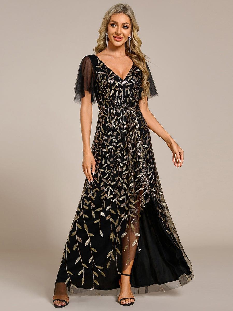 ever ALIX|Short Sleeves Sequin High Low V-Neck Midi Mother of the Bride Dress