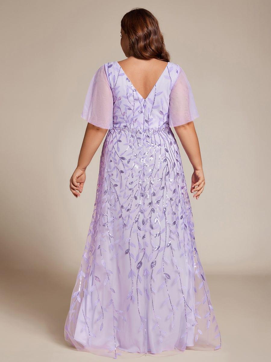 ever ALIX|Short Sleeves Sequin High Low V-Neck Midi Formal Evening Dress