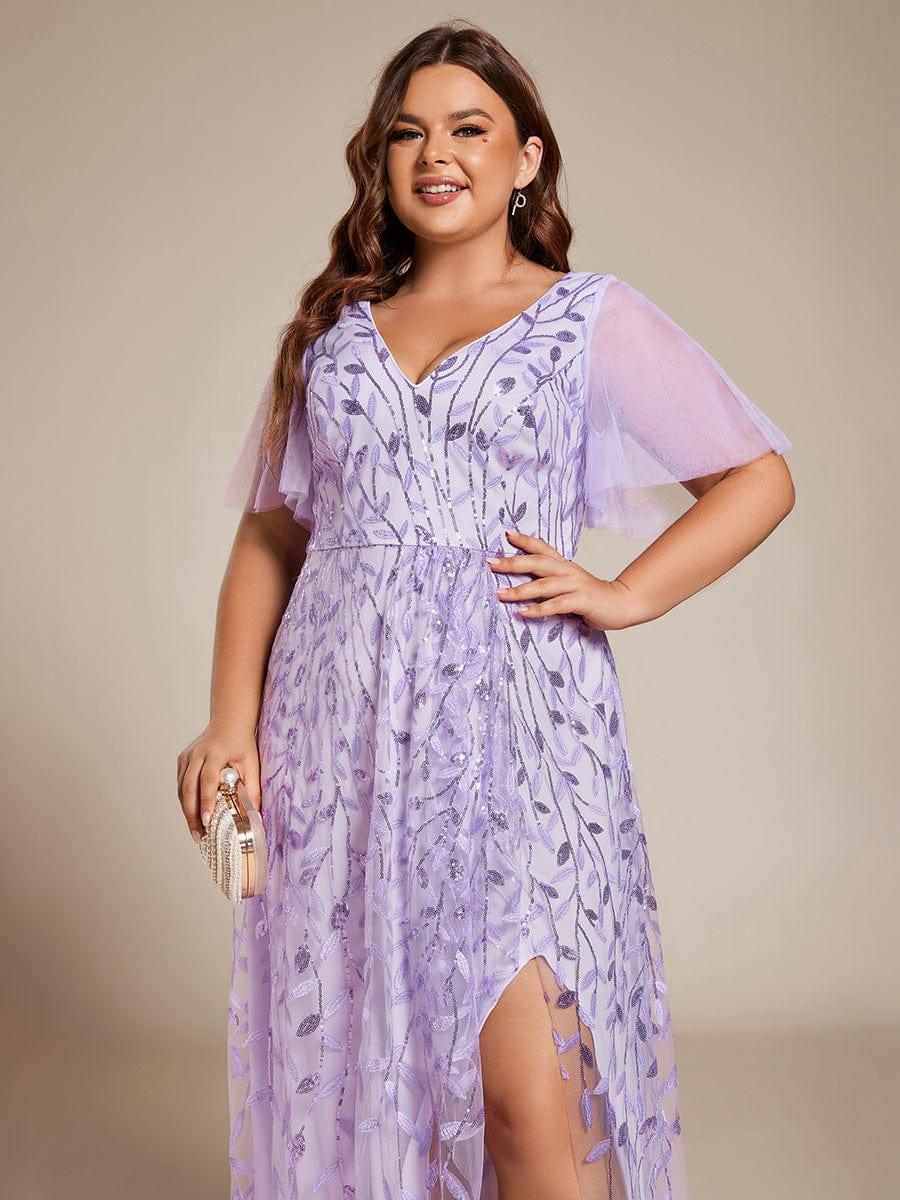 ever ALIX|Short Sleeves Sequin High Low V-Neck Midi Mother of the Bride Dress