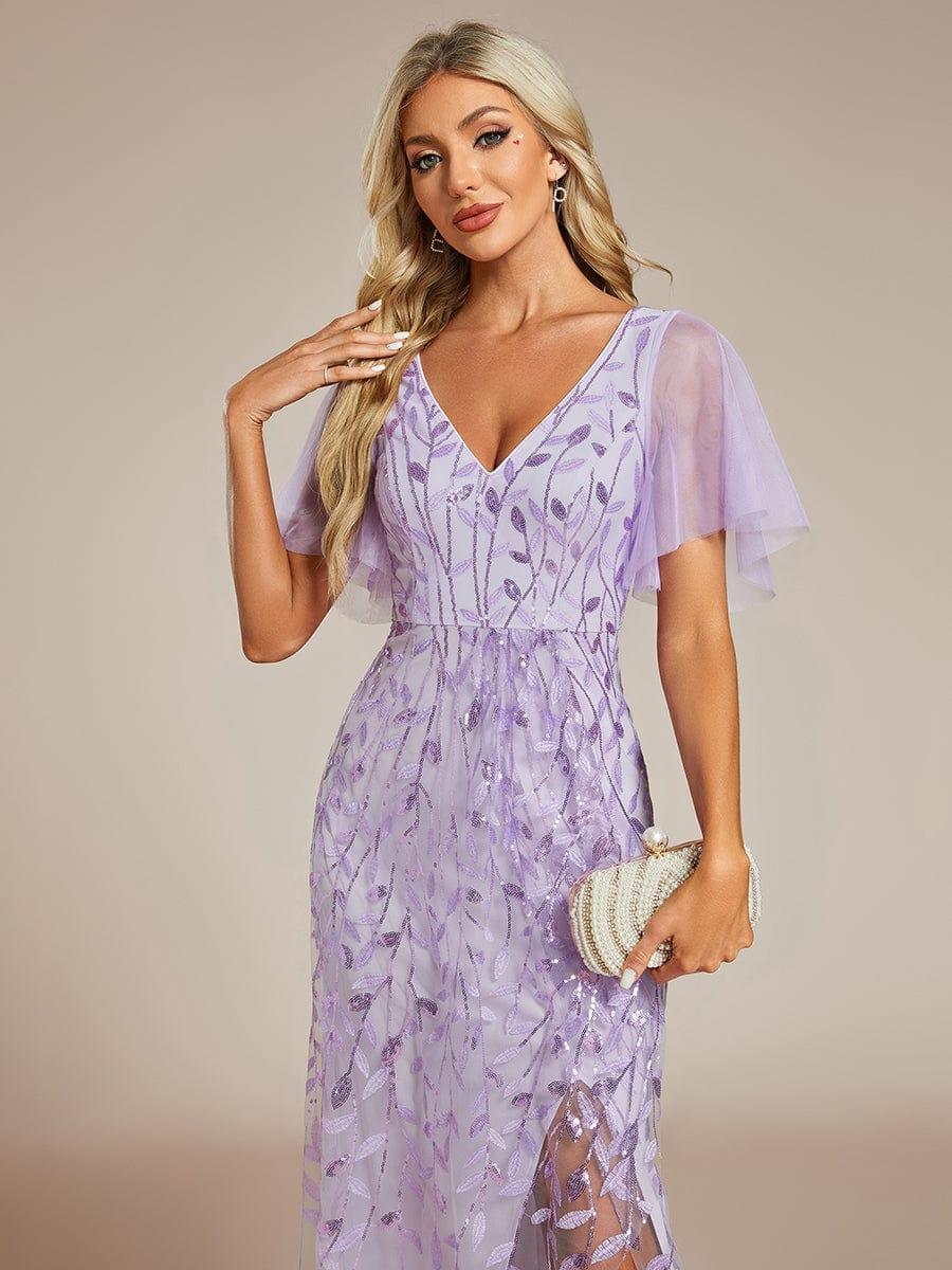 ever ALIX|Short Sleeves Sequin High Low V-Neck Midi Mother of the Bride Dress